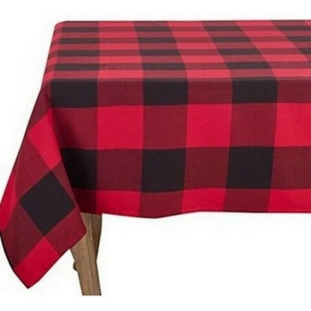 Buffalo Check Plaid Fabric Tablecloth Red Black Rustic Cabin 100% Cotton 60x120